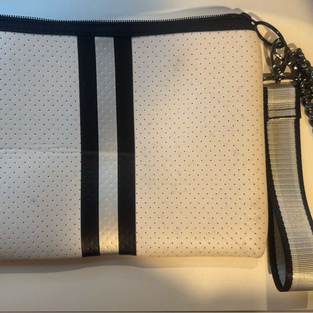 White and Black Perforated Clutch